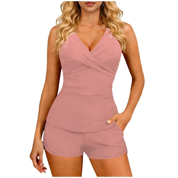 Conjunto de Bikini de Cintura Alta para las Mujeres de Corte Alto Correa sin Espalda Color Bloque Fuera Del Hombro Traje de Baño