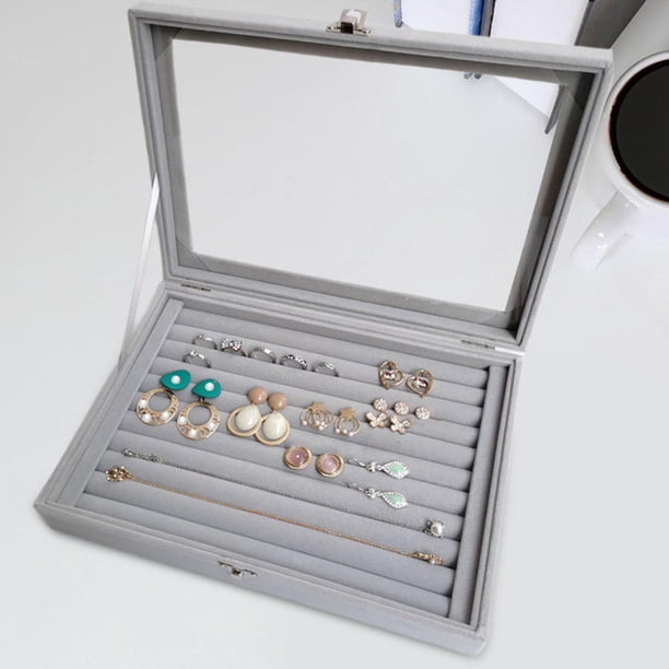 Organizador de almacenamiento de joyas, caja de almacenamiento de exhibición de joyería con anillos con tapa transparente, estuche protector para boda