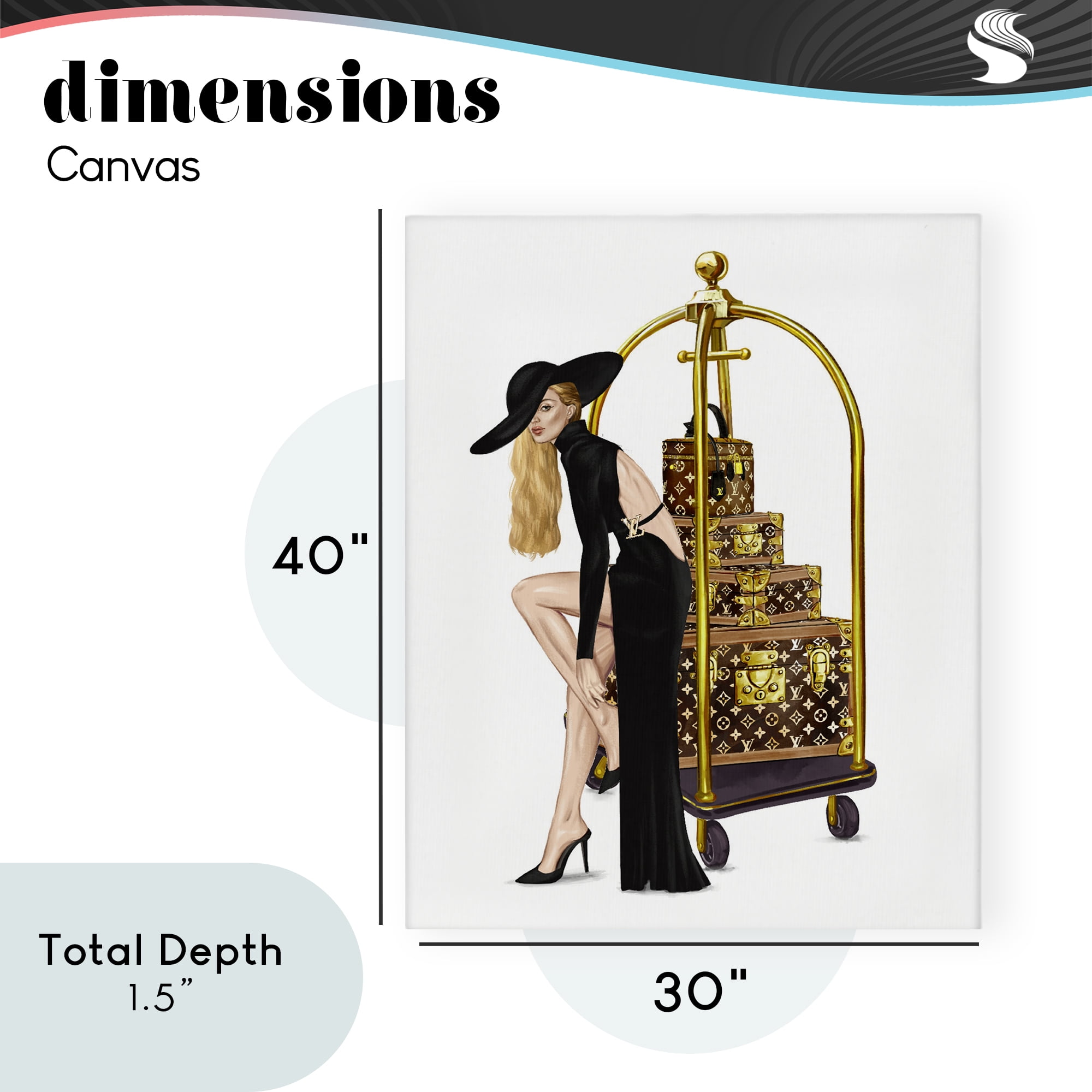 Fashionista with Hotel Luggage Canvas Wall Art, design by Ziwei Li