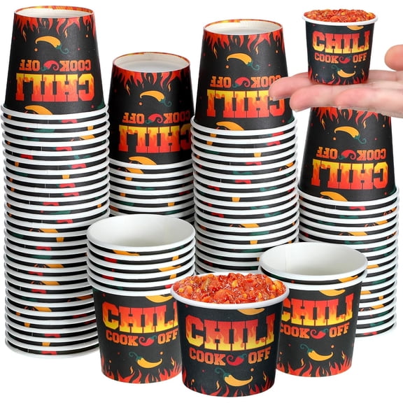100 Pcs Chili Cook off Decorations Mini Chili Cook off Cups Disposable Food Sample Cups Small Tasting Paper Bowls for Mexican Party Supplies (4 oz)