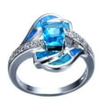 thumbnail image 3 of Womens Blue Opal Ring with Diamond Inlay Wedding Band Geometric Alloy Ring European Design Artificial Gem Ring for Women Fashion Jewelry, 3 of 3