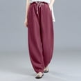 thumbnail image 2 of Summer Pants for Women Pocket Elastic Breathable Trousers Loose Waist Pant Womens Pants Indoor Soccer Trousers for Women Work Toga Womens Boot Leg Pantsuits Work Casual Outfit Olive plus Wine M, 2 of 6