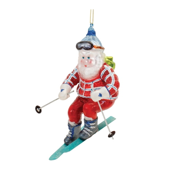 Melrose Ski Santa Glass Christmas Ornaments - Blue and Red - 5" - 6ct