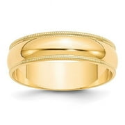 Primal Gold 10 Karat Yellow Gold 6mm Lightweight Milgrain Half Round Band Size 5.5