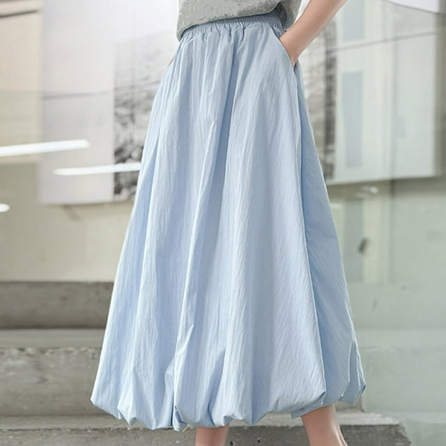 Jupe Lanterne Élastique Taille Haute pour Filles - Robe de Fête Unie pour Occasions Spéciales