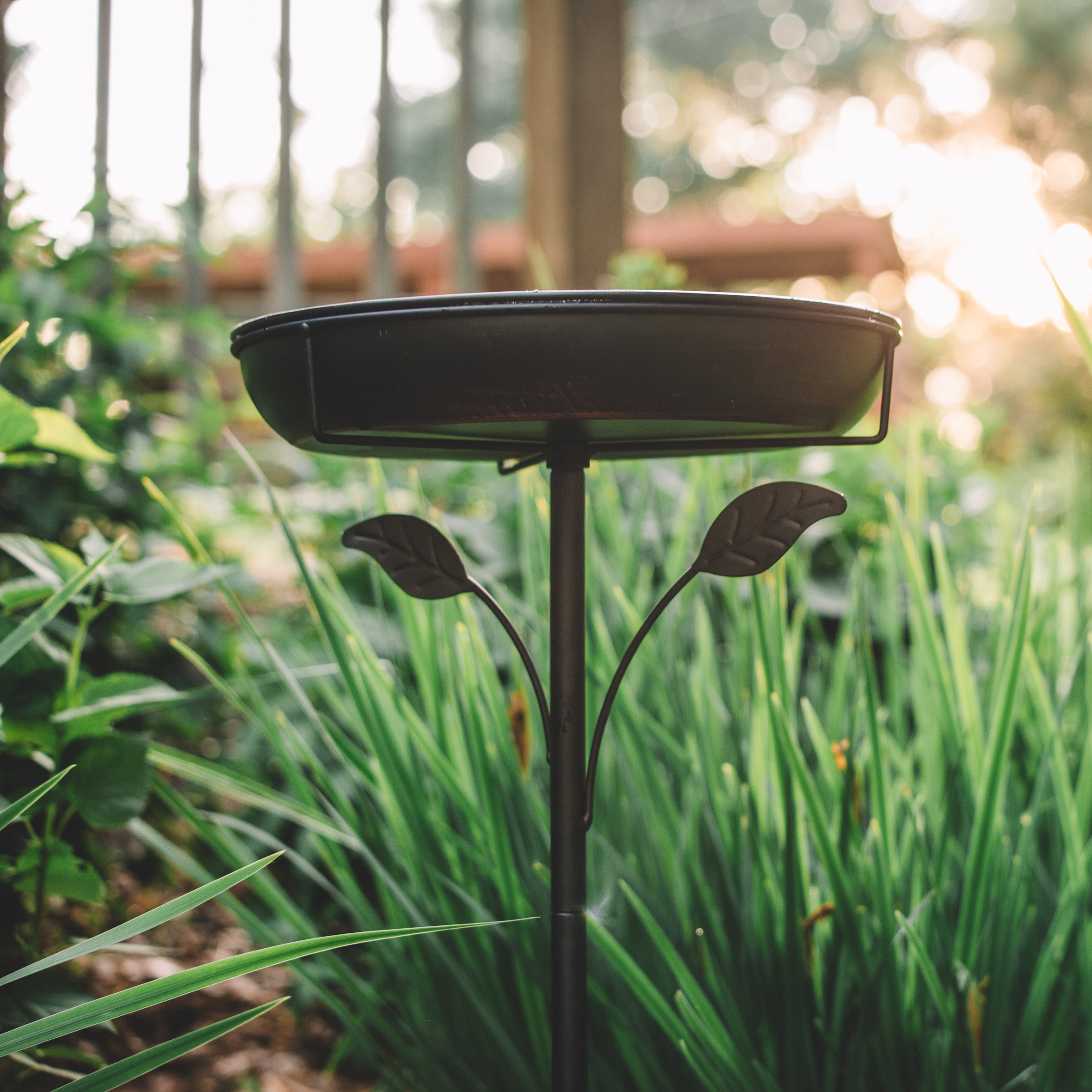 Backyard Expressions Decorative Metal Garden Bird Bath with Leaf Accent Pedestal - Antique Bronze Finish