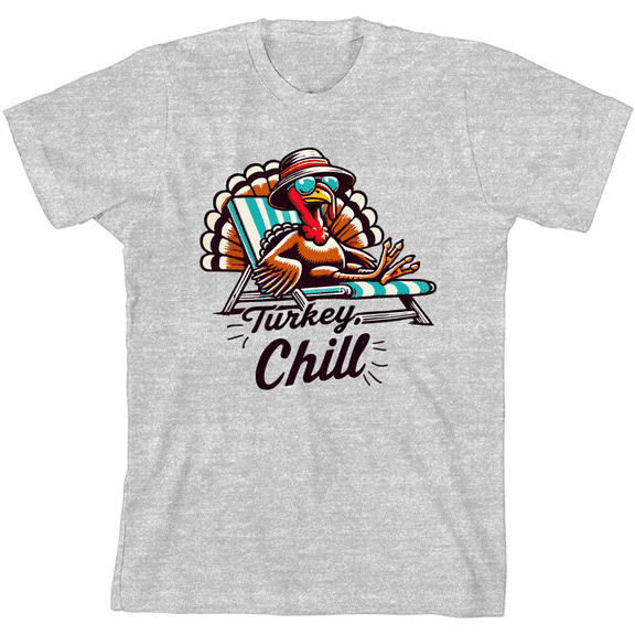 Thanksgiving Turkey Chill Adult Heather Gray Crew Neck Short Sleeve Tee-Medium