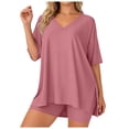 thumbnail image 4 of vigerkar 2 Piece Sets for Women Summer 2026 Lounge Short Set Spring Matching Biker Shorts V Neck Oversized Shirt Clothing (Pink, S), 4 of 6