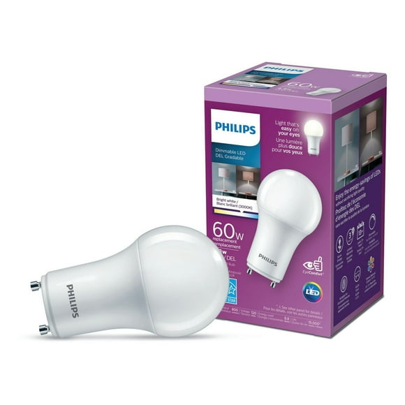 PHILIPS 8.8W A19 GU24 LED bulb (Bright White), LED GU24 60W