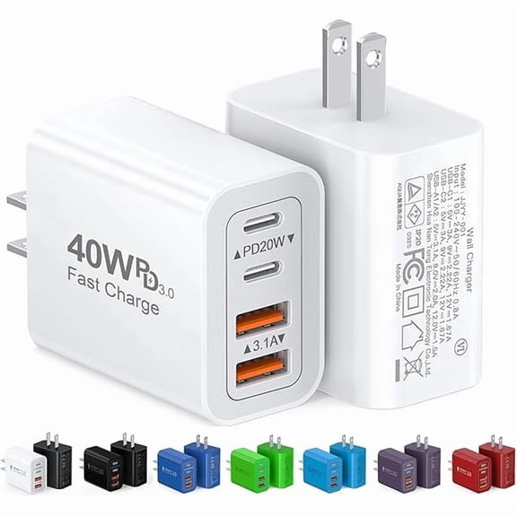 can [2-Pack] 40W USB C Charger Cube, Wall Plug Fast Charging Block, 4-Port PD QC Power Adapter Multiport Brick Type C Box for Samsung