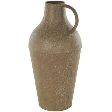 DecMode 16" Antique Inspired Brown Metal Vase with Handle