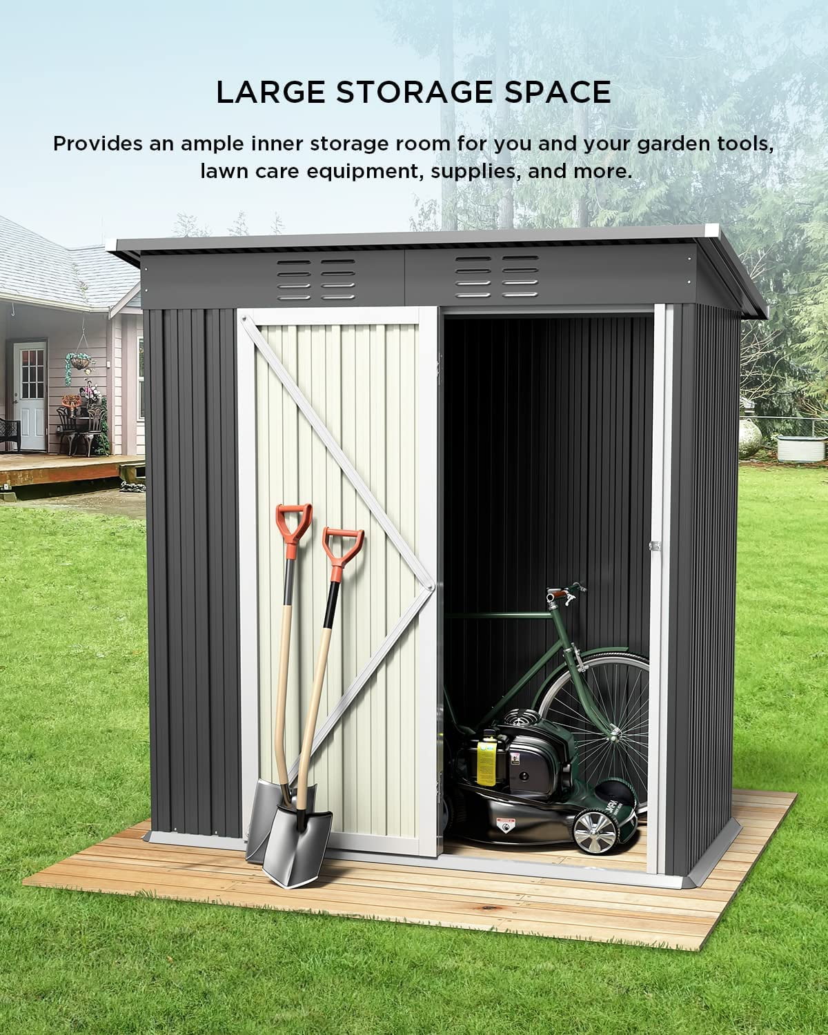 5×3 FT Outdoor Storage Shed,Lofka Steel Garden Shed with Lockable Door and Sloping Roof for Backyard,Patio,Lawn,Poolside, Gray