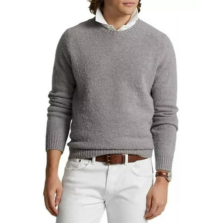 Polo Ralph Lauren Men's Elbow Patch Wool Crewneck Sweater, Gray XL