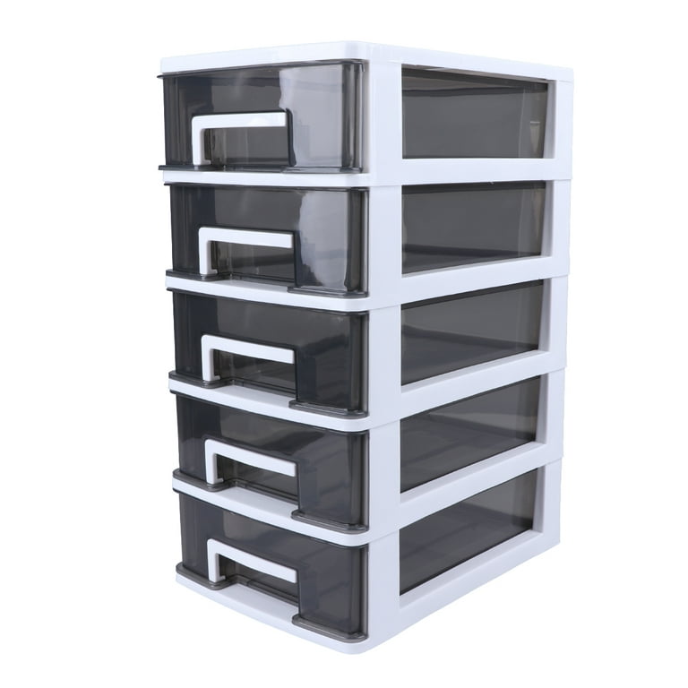 Five- Layer Storage Cabinet,Plastic Drawer Type Closet Multifunction  Storage Rack Organizer Furniture (White Frame And Transparent Black) For  Home