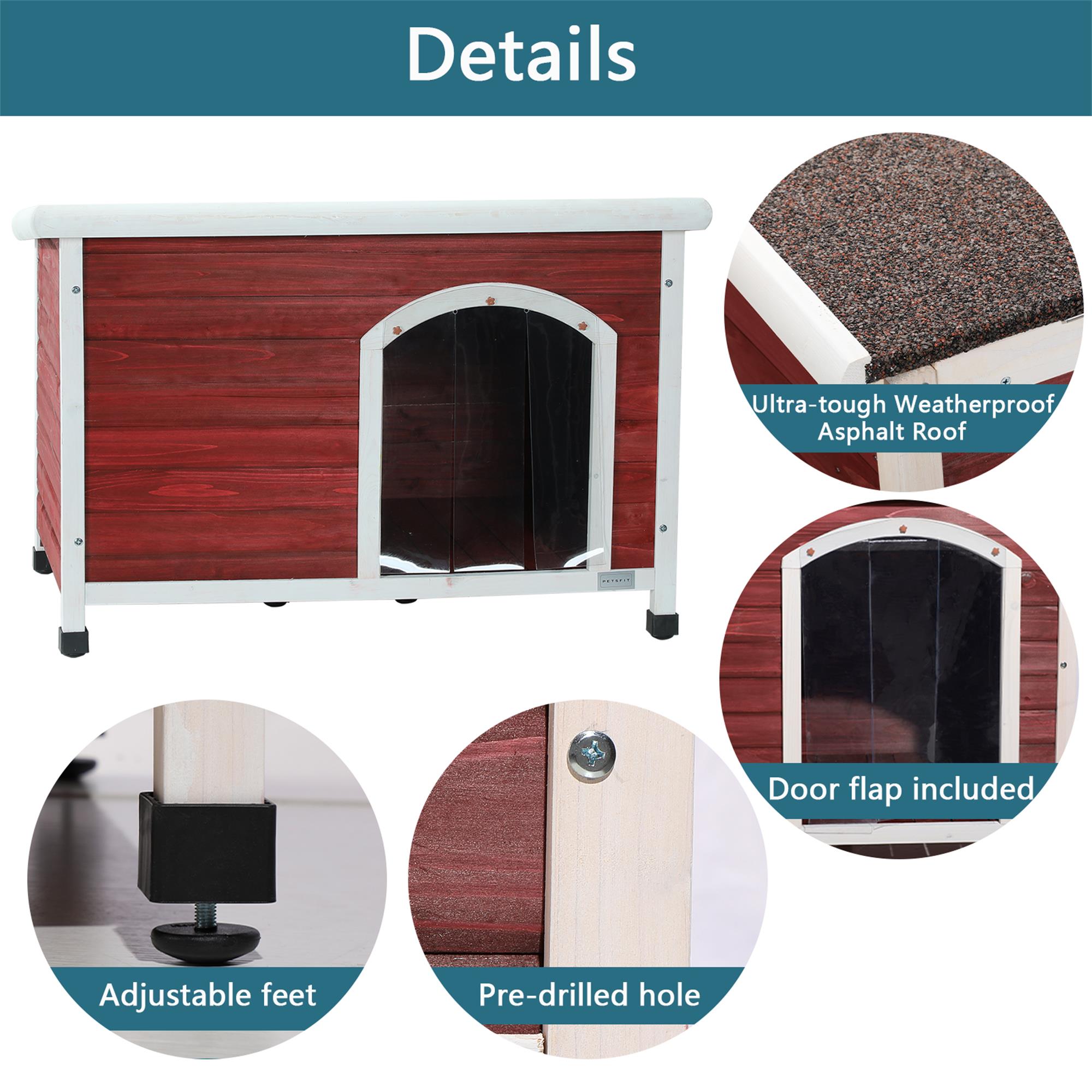Pefilos 41.5" Width Wooden Dog Houses for Small Medium Large Dogs Outdoor Weatherproof Dog Kennel with Raised Feet, Red