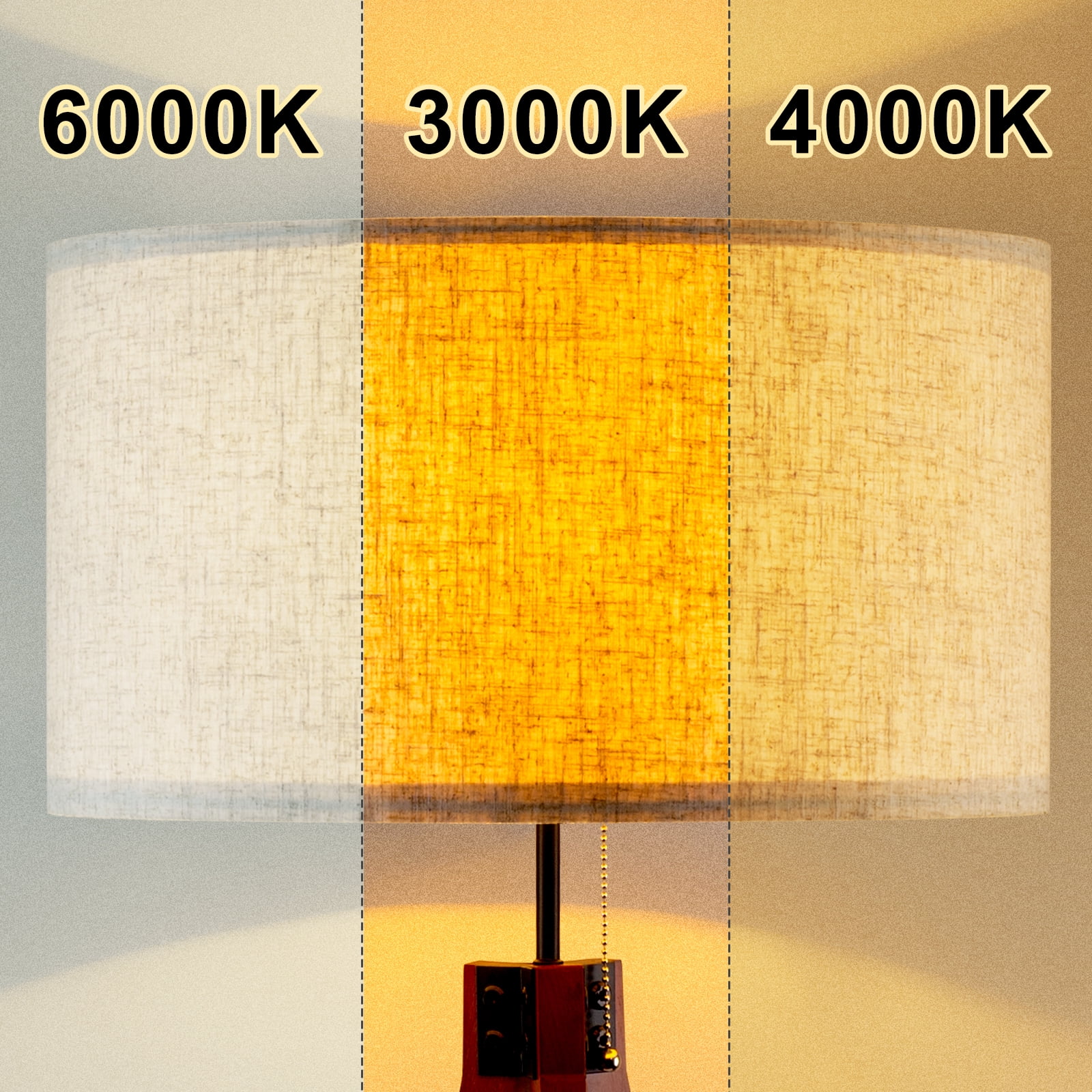 EE Eleven Master Wood Tripod Floor Lamp with 3 Color Temperatures LED Bulb, Mid Century Standing Lamp, Modern Design Tall Light for Living Room, Bedroom and Office, Flaxen Lamp Shade