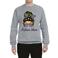 thumbnail image 3 of Autism Awareness Mom Life Messy Hair Bun | Cool Support Neon Print Bandana Mother's Day Unisex Crewneck Graphic Sweatshirt, Heather Grey, Small, 3 of 5