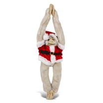 DolliBu Santa Long Arm Hanging White Squirrel Monkey Stuffed Animal Plush Toy - Soft Plush Dress Up with Red Santa Claus Outfit, Cute Holiday Christmas Gift - 21 Inches