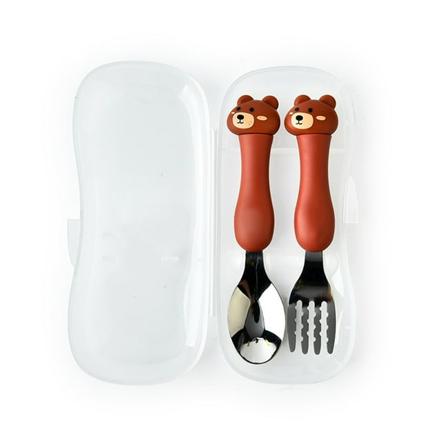 Kit de tenedor y cuchara vajilla de entrenamiento para bebés cuchara de tenedor de acero inoxidable vajilla de dibujos animados para niños Cuchara de tenedor de bebé Mango de ANGGREK Otros