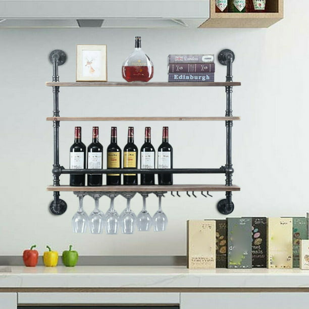 36 Wall Mounted Wine Rack With Shelf, Wooden Bar Shelves For Wall