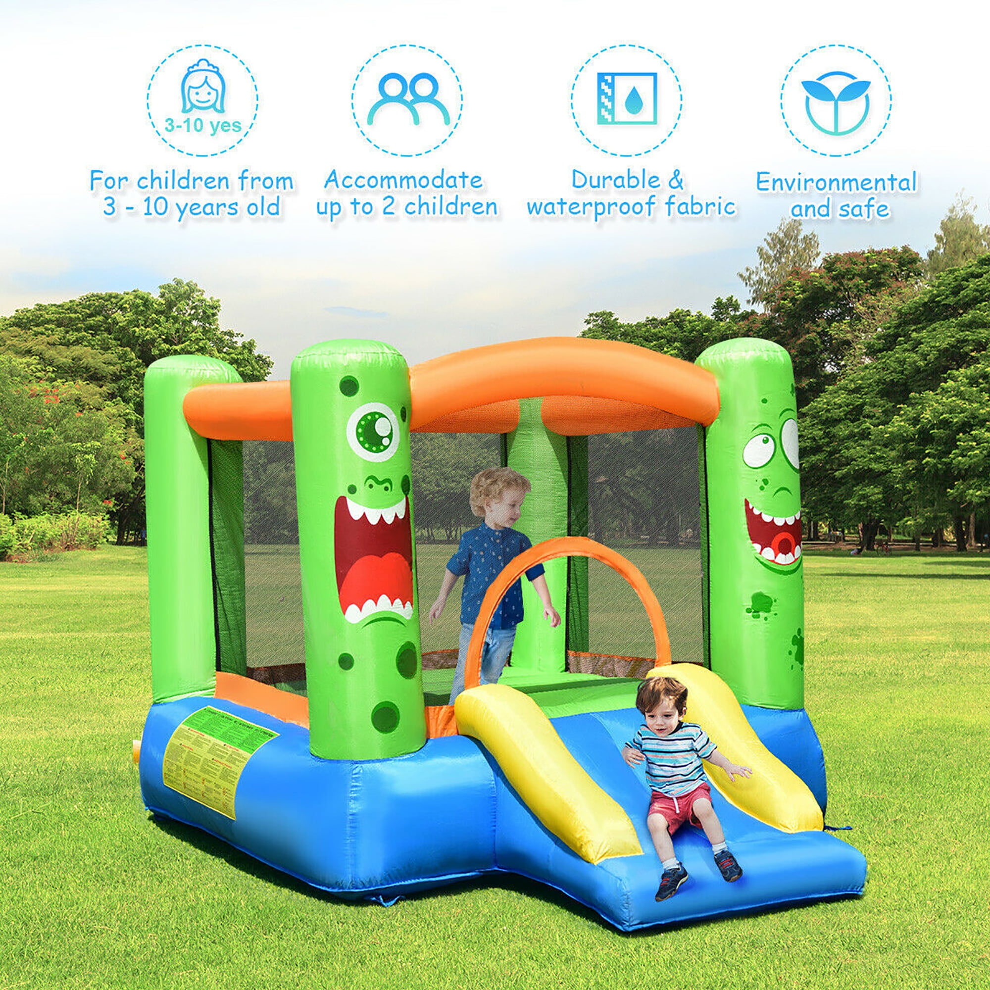 Costway Inflatable Castle Bounce House Jumper Kids Playhouse with Slider and 550W Blower