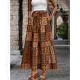 thumbnail image 3 of Women's Skirt, Elastic Waist Tiered A-Line Midi Skirt, Fitted Flared Bottoms for Commute and Daily Wear, 3 of 5
