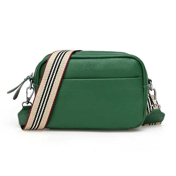 Nuevo bolso de hombro de cuero genuino con correa ancha para el hombro, bolso de cuero suave para el ocio, bolso cruzado verde