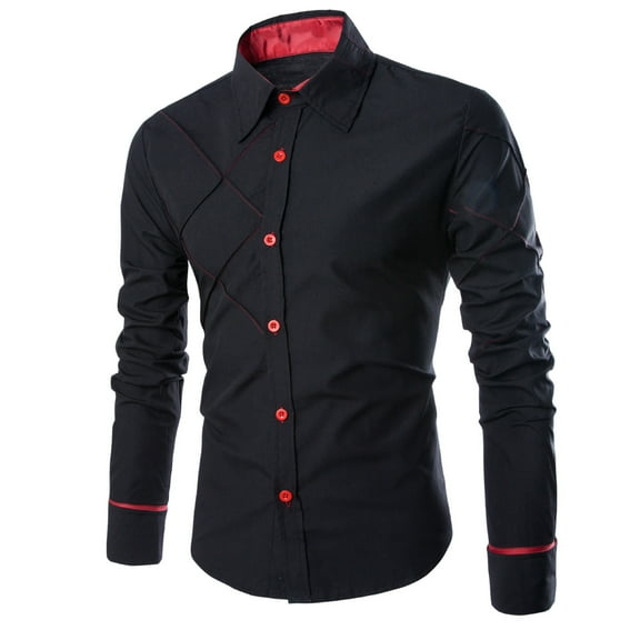 VSSSJ Men's Long Sleeve Dress Shirt Slim Fit Lapel Collar Casual Button Down Shirts Business Formal Shirt Black L