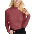thumbnail image 2 of Women's Mock Turtleneck Long Sleeve Ribbed Stretch Fitted, Thermal Lightweight Undershirt Watermelon Red ONE SIZE, 2 of 7