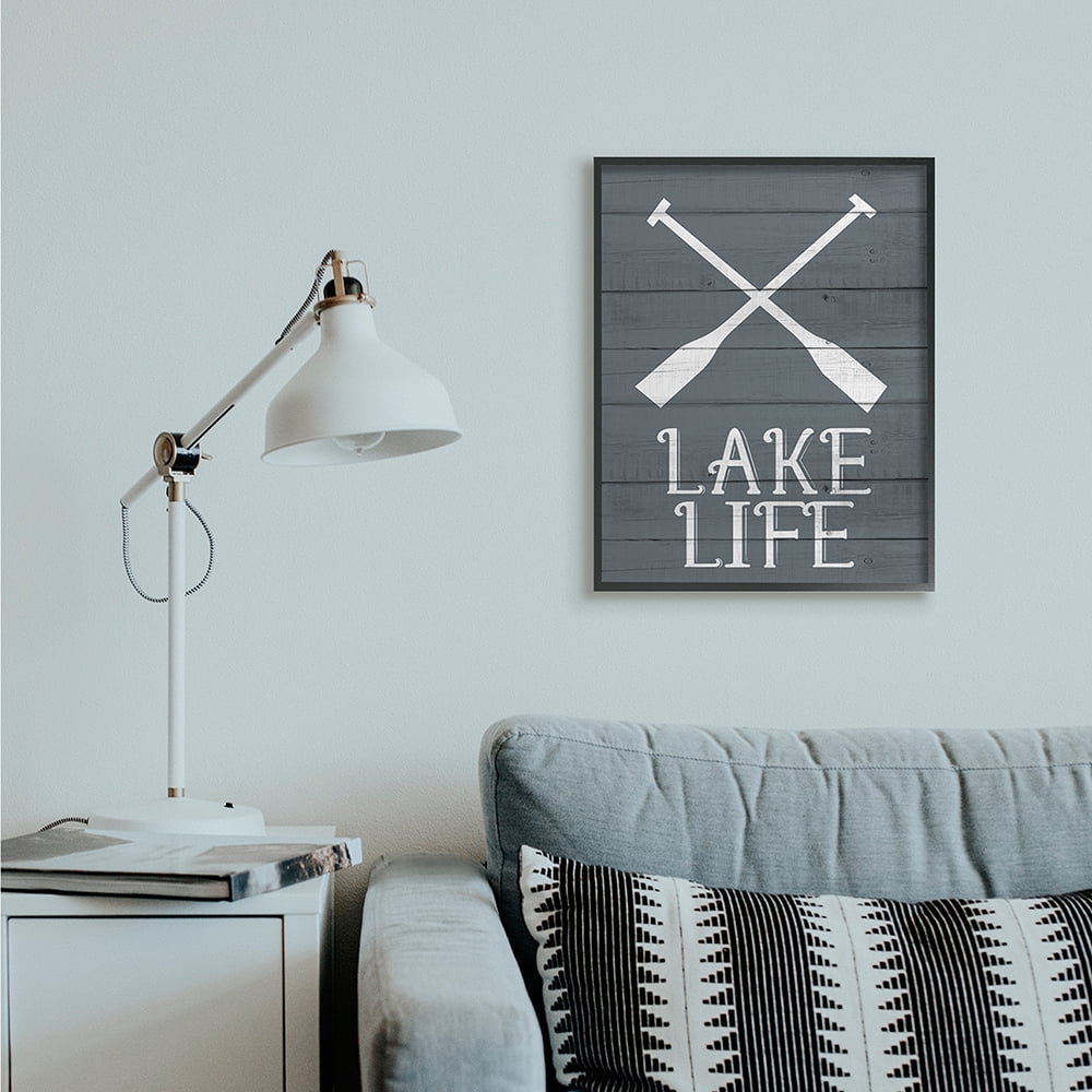 Stupell Industries Nautical Blue Lake Life Phrase Rustic Boat Oars Black Framed by Kim Allen