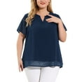 thumbnail image 5 of Unique Bargains Women's Plus Size Outfits Fashion Solid Pin Dots V Neck Top 4X Navy Blue, 5 of 8