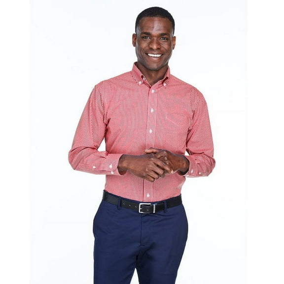 Devon & Jones D640 Men's Crown Collection Gingham Check Woven Dress Shirt-Red-XL