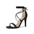 thumbnail image 1 of BLISSFUL STEP Chaussures pour Femmes Sandales à Talon Aiguille Haut à Bride Cheville à Nouer Bout Ouvert en Faux Suède Noir 5, 1 of 8
