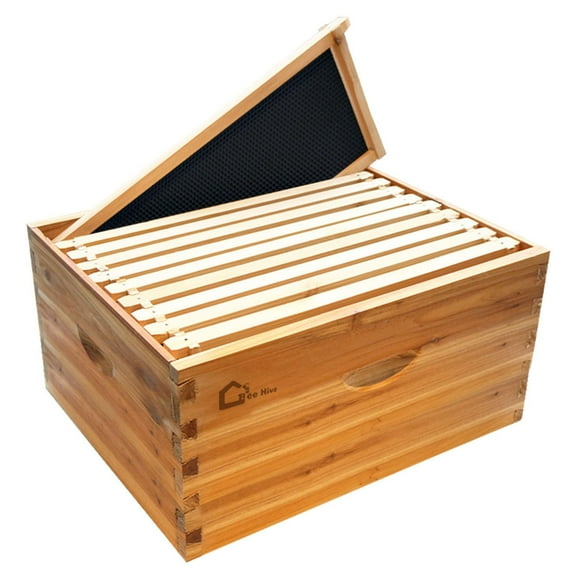 Garvee 10-Frame Deep Brood Bee Hive Kit - Premium Beeswax-Coated Fir Wood Bee Box, Dipped in 100% Beeswaxwith Wax Foundations, Warp-Resistant Design & Pre-Drilled Holes for Beginners