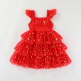 thumbnail image 4 of WIBACKER Toddler Baby Girl Xmas Princess Dress Ruffle Sleeveless Summer Tutu Dresses Tiered Ruffle with Pom Poms Tulle Sundress 1-6Y, 4 of 8