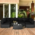 thumbnail image 4 of Gymax 7PCS Rattan Patio Conversation Set Sectional Furniture Set w/ Black Cushion, 4 of 10
