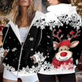thumbnail image 2 of Wang6 Full Zip up Christmas Hoodies for Women Trendy Long Sleeve Back Reindeer Printed Hooded Sweatshirts Fall Xmas V Neck Loose Fit Tops Black XL, 2 of 7