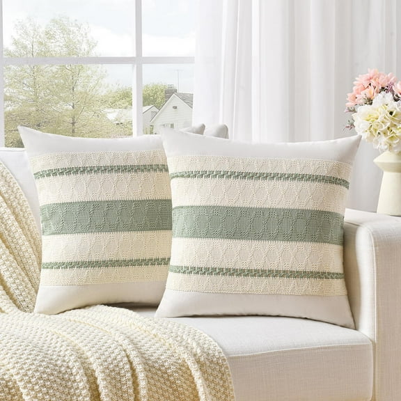 Emlimny Boho Pillow Covers 18x18 Inch Set of 2 Boho Decorative Throw Pillow Covers Sage Green Throw Pillow Covers for Living Room Bedroom Couch Bed Sofa Chair  Bohemian Room Home Decor( No Inserts)