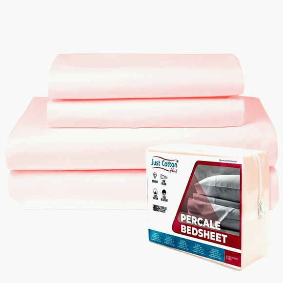 Rose Pink Cool Breeze Percale Sheet Set - 100% Contamination Free, Deep Pocket, 4 Piece with Elastic Fitted Sheet and Pillowcases - Size Queen