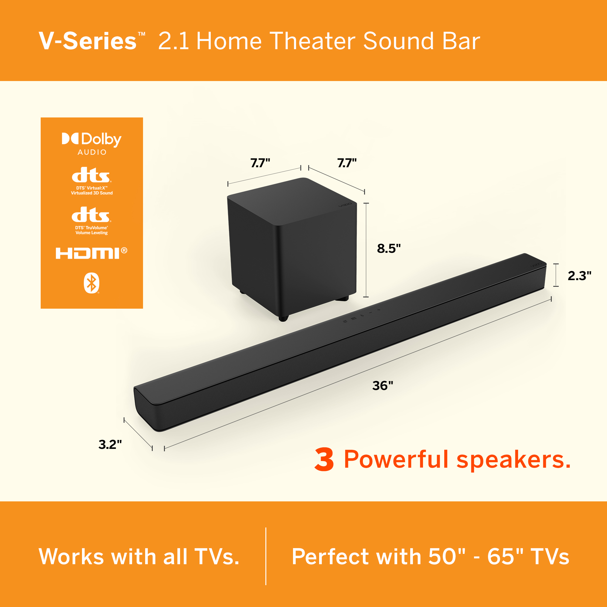 VIZIO V-Series 2.1 Home Theater Sound Bar with DTS Virtual:X, Bluetooth V21x-J8 - image 3 of 21