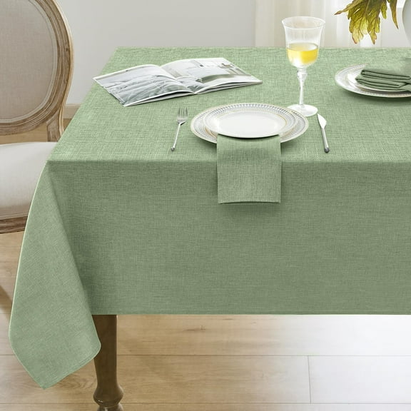 Linen Textured Tablecloth, Rectangle Waterproof Wipeable Table Cover 52x70 Inch, Farmhouse Burlap Style for Kitchen Dining, Outdoor Indoor, Holiday Party, Sage Green