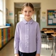 thumbnail image 2 of SGMVNU School Uniform for Girls Boys Long Sleeve Pleated Dress Shirt Lapel Collar Button Down Blouse Spring Fall, Size 11-12 Years, Purple, 2 of 6