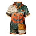 thumbnail image 4 of CQXIDFH Womens Pajamas Sets Halloween Print Pajama Set Short Sleeve Top with Elastic Waist Shorts Festive Loungewear Lounge Sets Sleepwear, 4 of 4