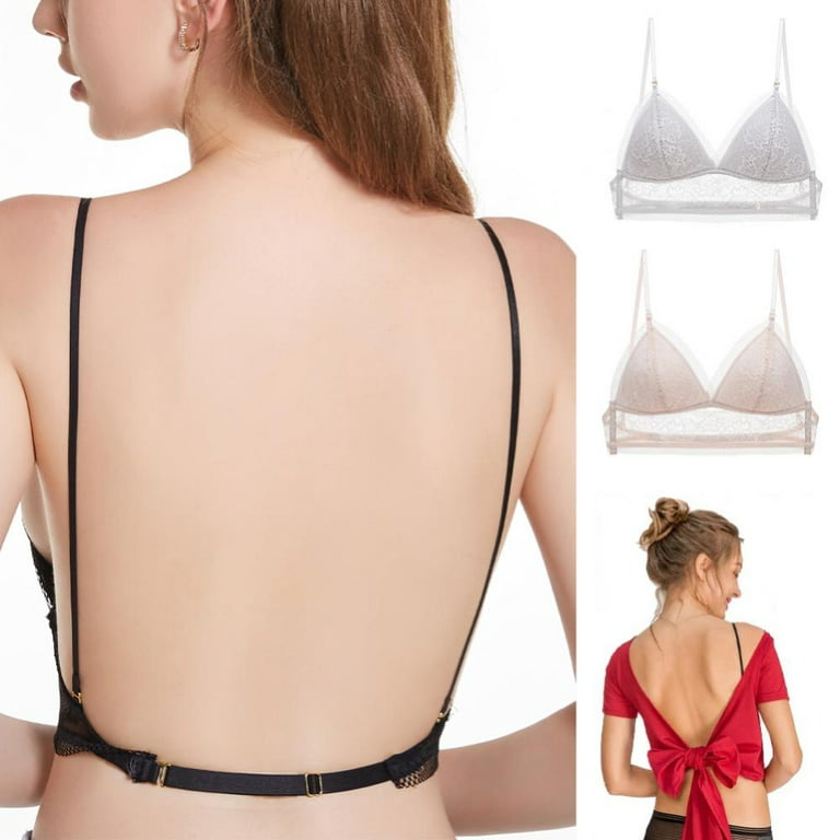 Women's Solid Color Slit See-Through Backless Wireless Bra Sexy Lingerie