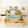 thumbnail image 4 of jejeloiu Watercolor Beach Signpost Twin Sheets,Starfish Seashell Bedding For Boys,Yellow Blue,3-Piece,1 Fitted Sheet and 1 Pillowcase, 4 of 6