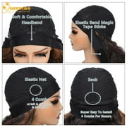 QUEENTAS Headband Wig for Women 24 Inch Glueless Ready to Wear – Long Wavy Loose Wave Pre-Plucked Natural Hairline Heat Resistant Synthetic Wig (Dark Brown with Honey Caramel Highlights)