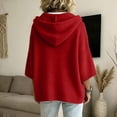 thumbnail image 3 of Solid Womens Hooded Knitted Pullover Sweater Drawstring Closure Batwing 3/4 Sleeves Oversized Loose Drop Shoulder Ribbed Hem Soft Cozy Casual Winter Fashion, 3 of 5