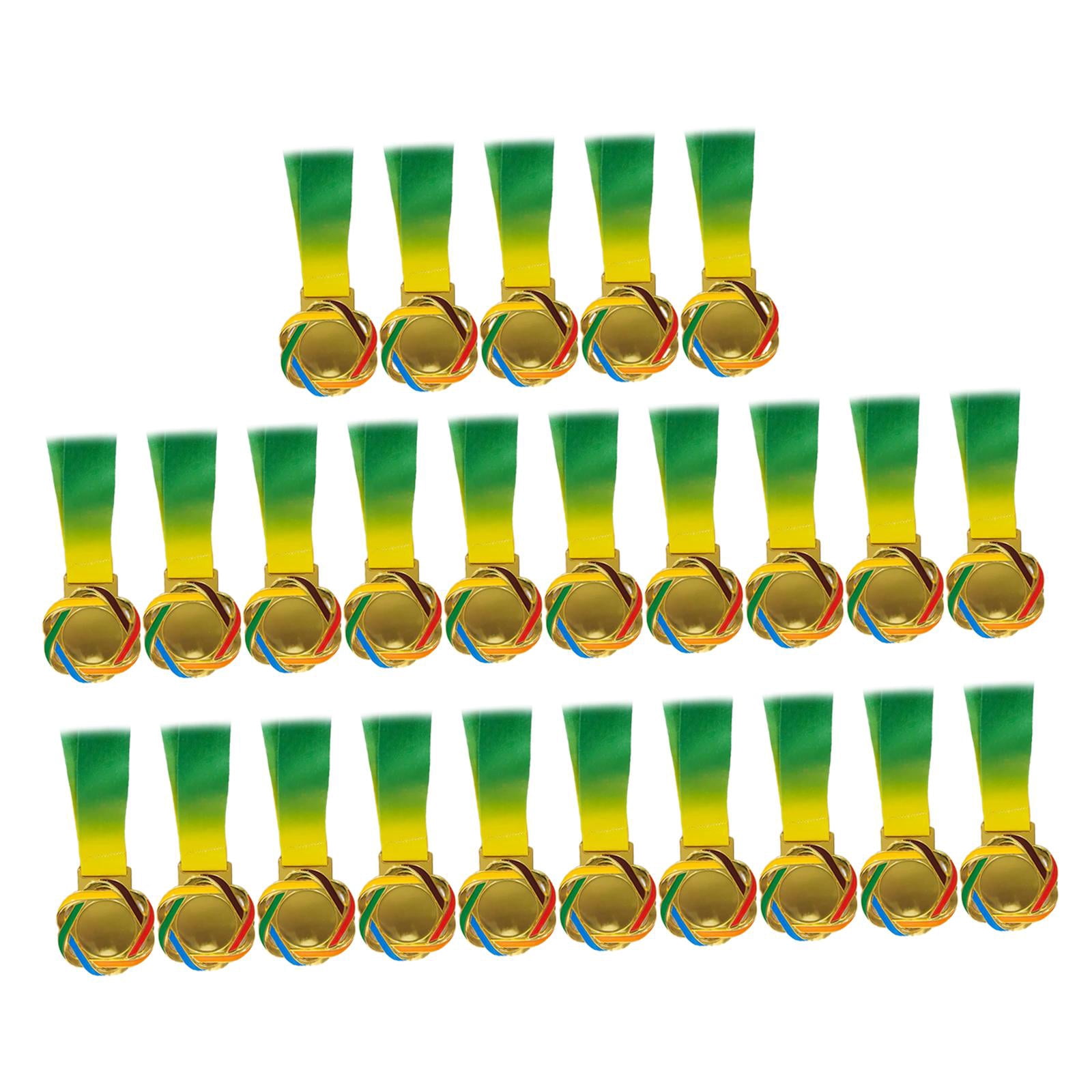 DimyFew 25Pcs Winner Medals Recognition Metal Award Medals with Neck Ribbon Game Prizes Gold Color
