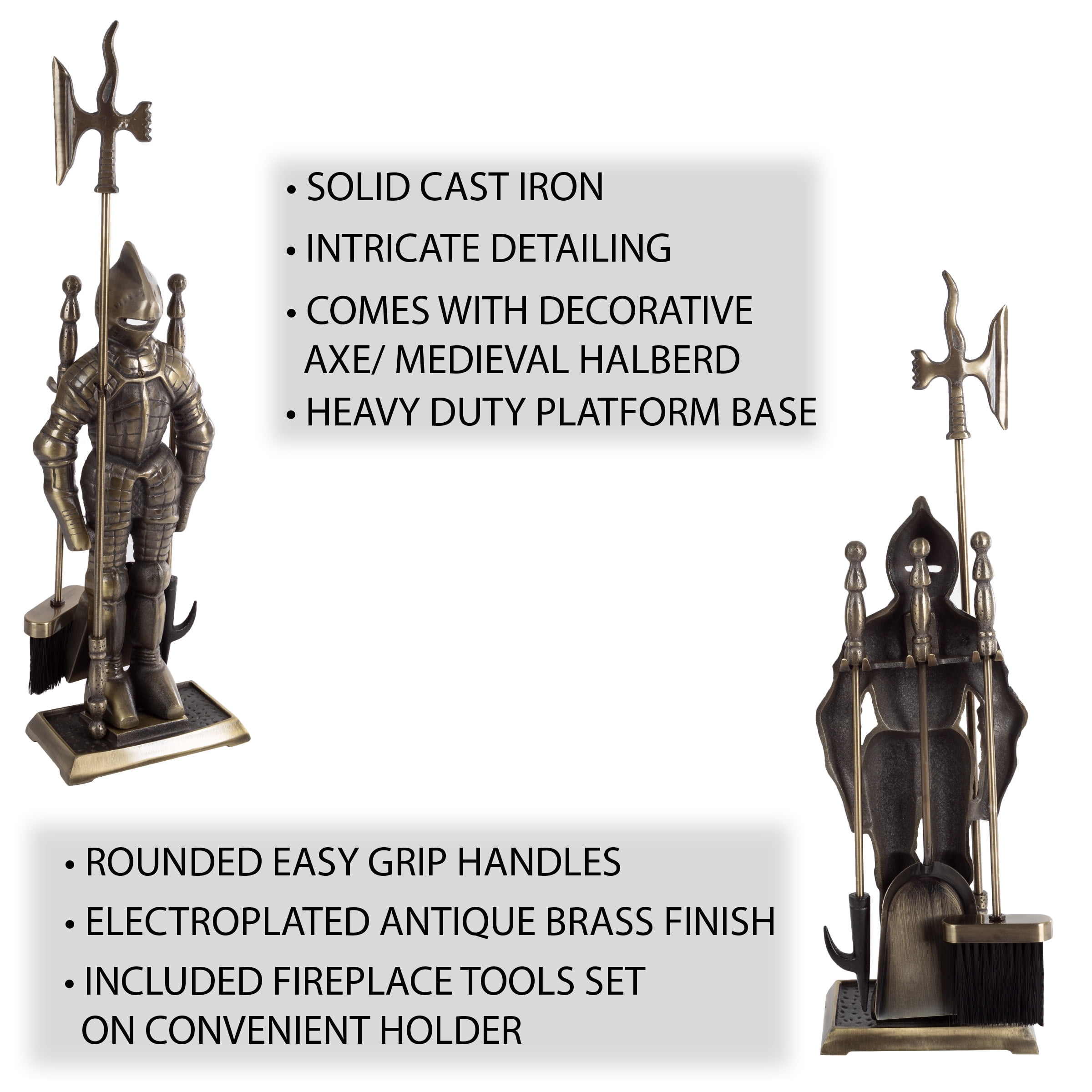 Somerset Home Medieval Knight Fireplace Tool Set a Antique Brass