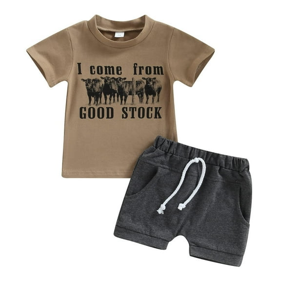Newborn Baby Boy Clothes Cow Pattern and Letter Printed Round Neck T-shirt   Shorts Set 2PCs Infant Summer Outfits